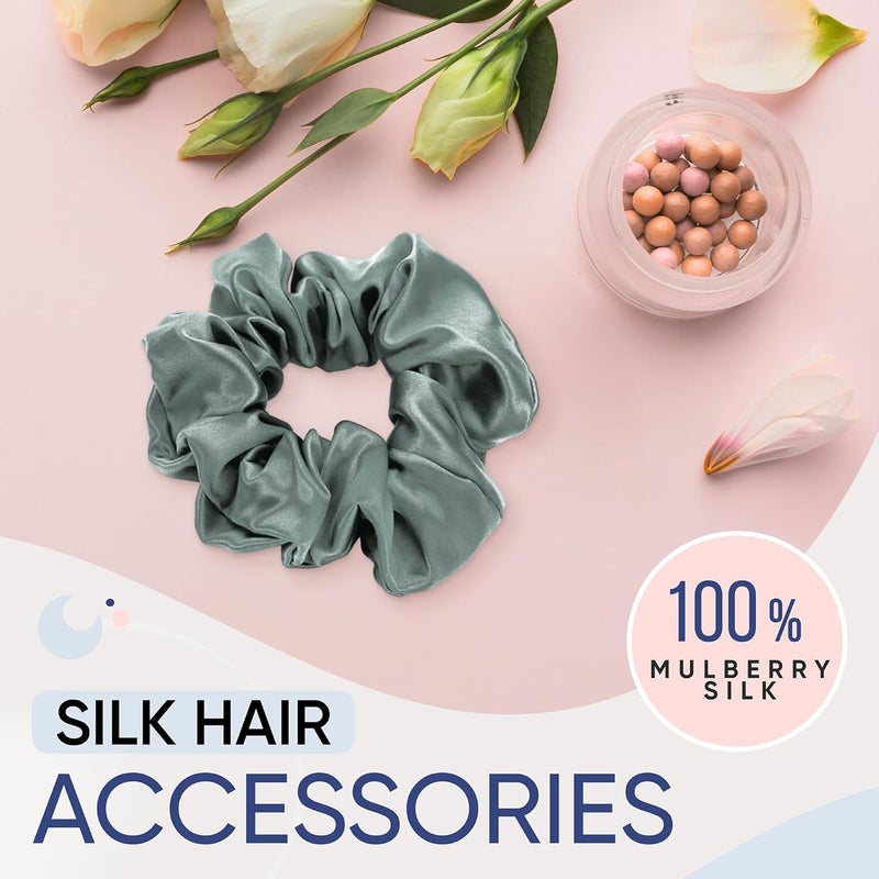 BLISSY Silk Scrunchies (3 Pack) - 100% Pure Mulberry Silk - 22 Momme 6A High-Grade Fibers - Silk Scrunchie for Straight & Curly Hair - Preventing Breakage, Tangling, & Creasing (Matcha Regular) - Image 3