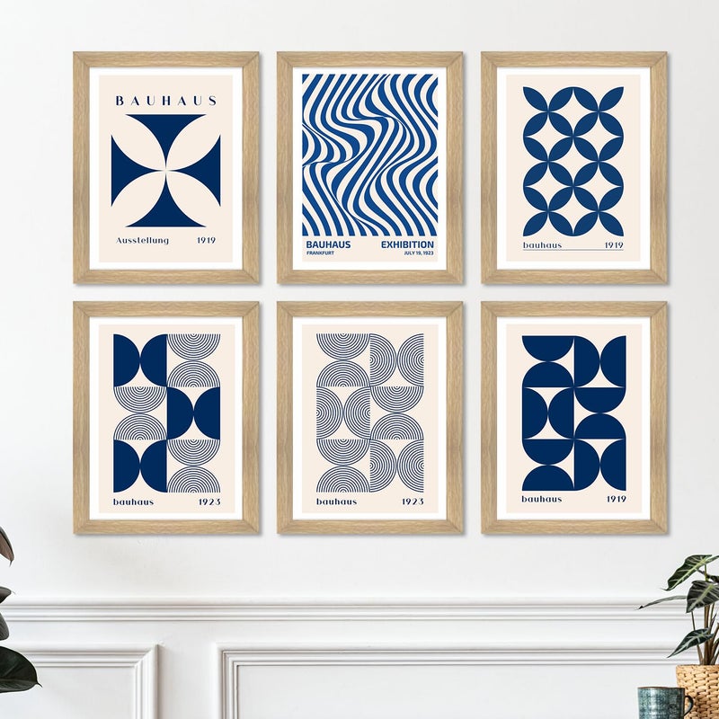 PAPER PLANE DESIGN Vintage Bauhas Art Paintings: Enhance Your Home Décor with Framed European and Floral Masterpieces - Perfect for Living Rooms, Bedrooms, and Office Spaces. (BLUE) - Image 1