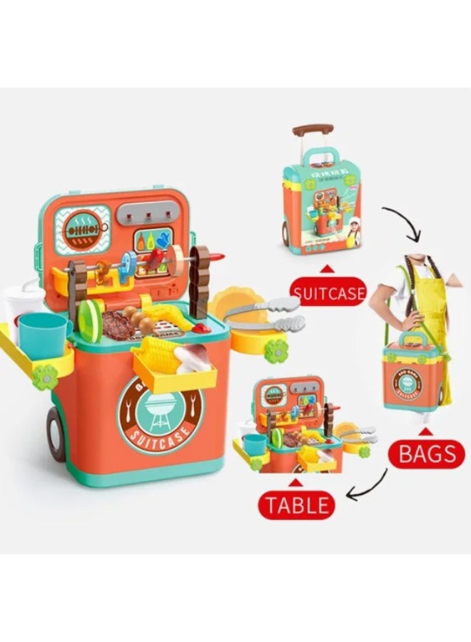 بي بي كيو مجموعة ألعاب الشواء 3 في 1 - حقيبة سفر محمولة بعجلات، وحقيبة كتف، ومحطة شواء مع إضاءة وصوت، متعددة الألوان - Image 1