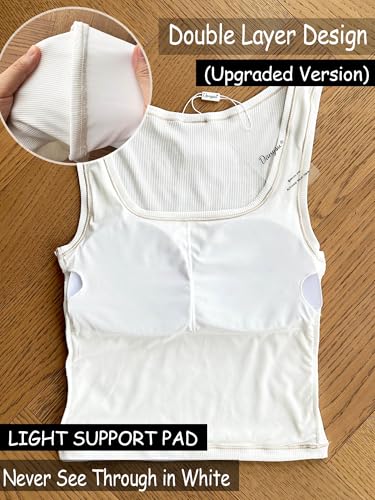 Danysu Tank Tops for Women with Built in Bra 2024 Square Neck Crop Tank Fitted Basic Tops Angel White S - Image 3