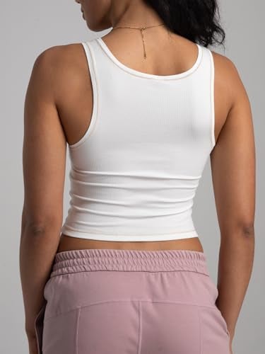 Danysu Tank Tops for Women with Built in Bra 2024 Square Neck Crop Tank Fitted Basic Tops Angel White S - Image 5