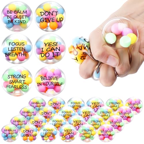 Shappy 24 Pcs Inspirational Stress Relief Balls Motivational Stress Ball Encouraging Color Sensory Toy Bulk Squeeze Balls for Adults Small Therapy Toys for Gifts Fidget Anxiety 236 Inch Macarons - Image 1