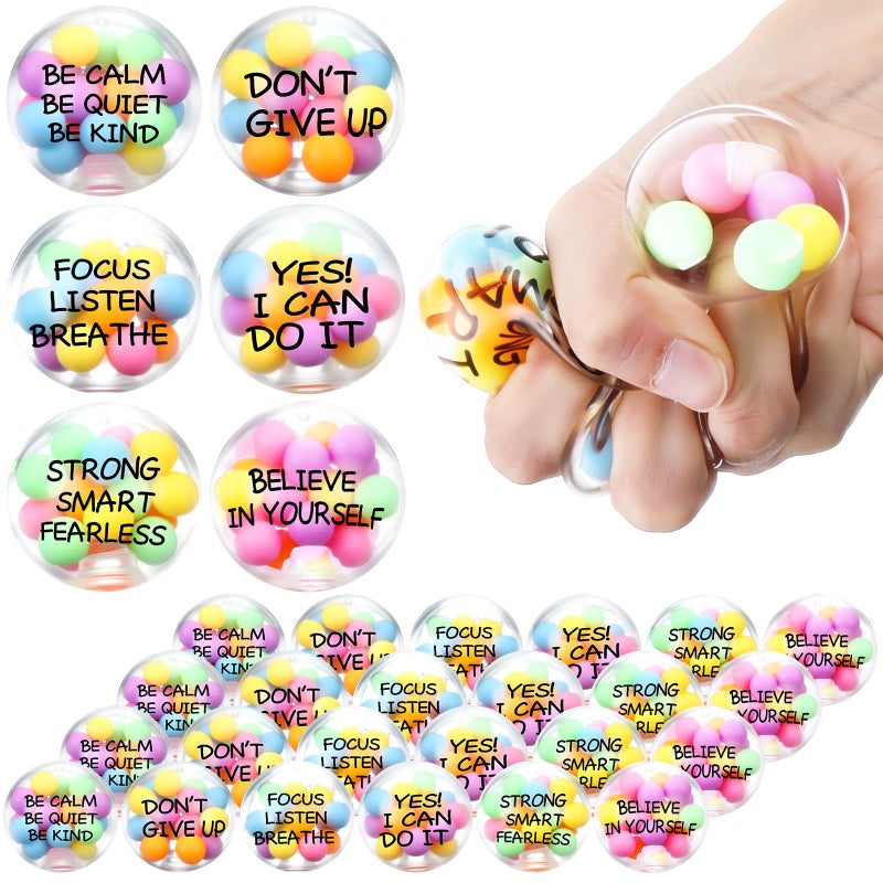 Shappy 24 Pcs Inspirational Stress Relief Balls Motivational Stress Ball Encouraging Color Sensory Toy Bulk Squeeze Balls for Adults Small Therapy Toys for Gifts Fidget Anxiety 236 Inch Macarons - Image 3