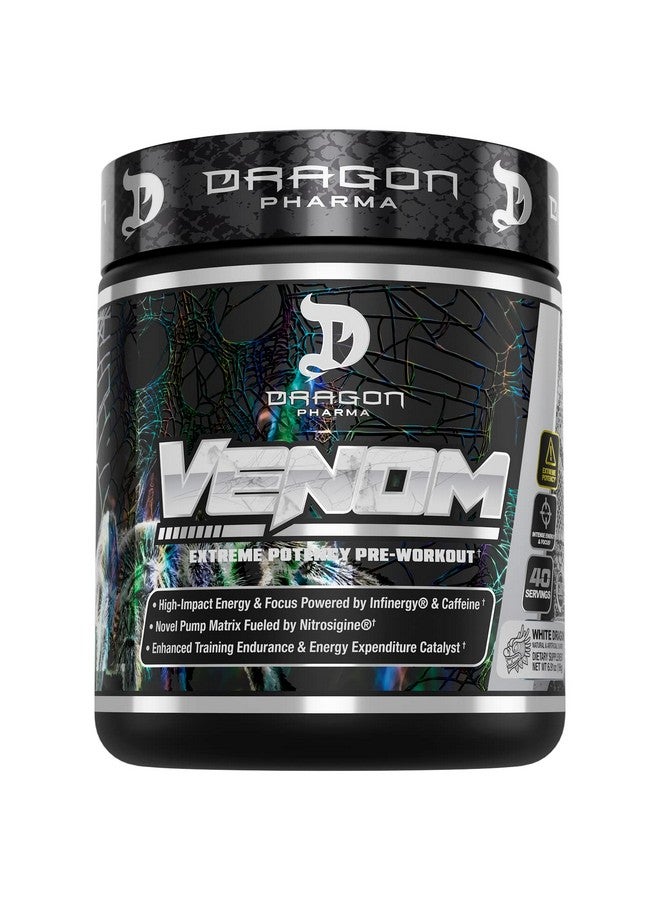 DRAGON PHARMA Venom Extreme Potency Pre-Workout, Laser Sharp Focus + Energy, Intense Performance, Proven Ingredients for Enhanced Vasodilation & Endurance (40 Servings, White Dragon) - Image 1
