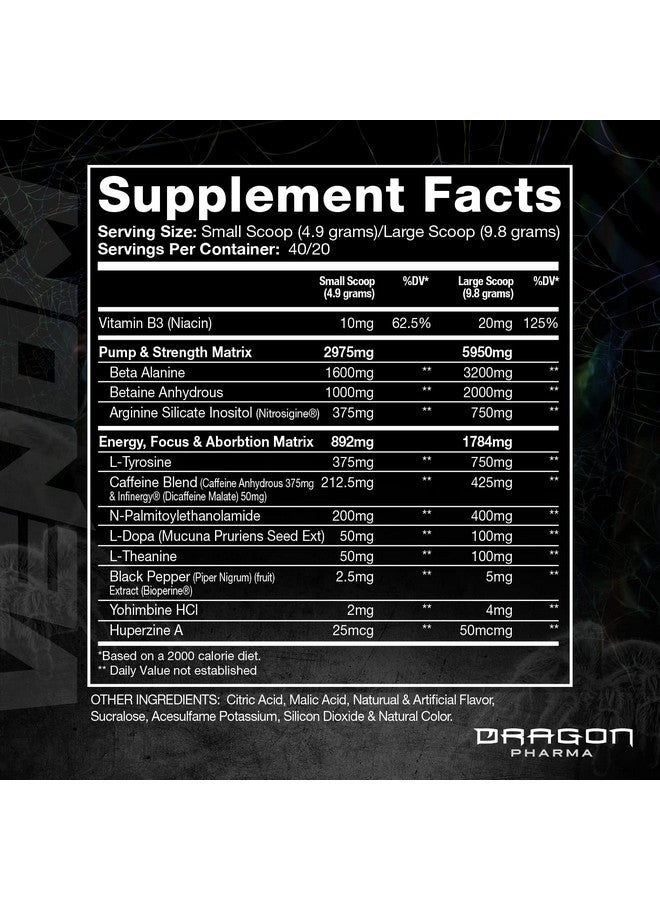 DRAGON PHARMA Venom Extreme Potency Pre-Workout, Laser Sharp Focus + Energy, Intense Performance, Proven Ingredients for Enhanced Vasodilation & Endurance (40 Servings, White Dragon) - Image 2