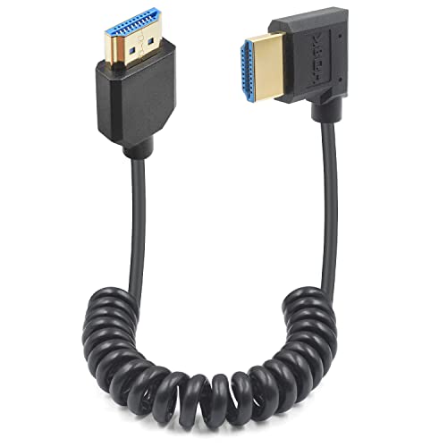 Duttek 8K Right Angle HDMI Cable 1FT-4FT, Coiled HDMI Cable 48Gbps, Extreme Thin HDMI Male to Male Coiled Cable Support Dynamic HDR, Has 8K@60Hz Resolution Backward Compatible 4K Ultra HD, 1080p, 3D - Image 1