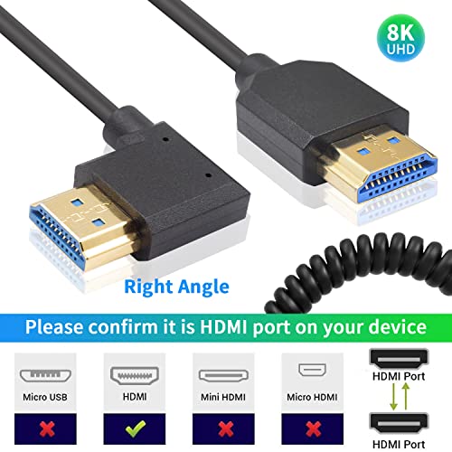 Duttek 8K Right Angle HDMI Cable 1FT-4FT, Coiled HDMI Cable 48Gbps, Extreme Thin HDMI Male to Male Coiled Cable Support Dynamic HDR, Has 8K@60Hz Resolution Backward Compatible 4K Ultra HD, 1080p, 3D - Image 4