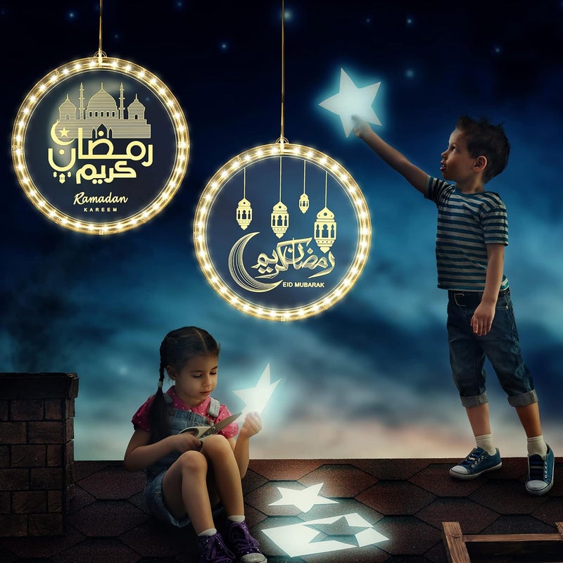 كلاراكو ديكورات إضاءة رمضان ثلاثية الأبعاد، أضواء رمضان كريم وأضواء رمضان العيد، ديكورات أضواء النوافذ الإسلامية، نمط القمر والنجمة الإسلامي للمسلمين للاستخدام الخارجي والداخلي وديكور غرفة النوم والحفلات المنزلية - Image 4