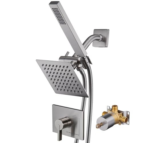 SOOOHOT Shower Faucet Set Dual Shower Heads with Handheld Spray Combo All Metal 6 Dual Shower Head Combo and 3Way Diverter Shower Faucet Set with Valve - Image 1