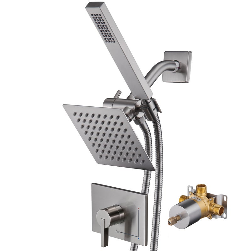 SOOOHOT Shower Faucet Set Dual Shower Heads with Handheld Spray Combo All Metal 6 Dual Shower Head Combo and 3Way Diverter Shower Faucet Set with Valve - Image 2