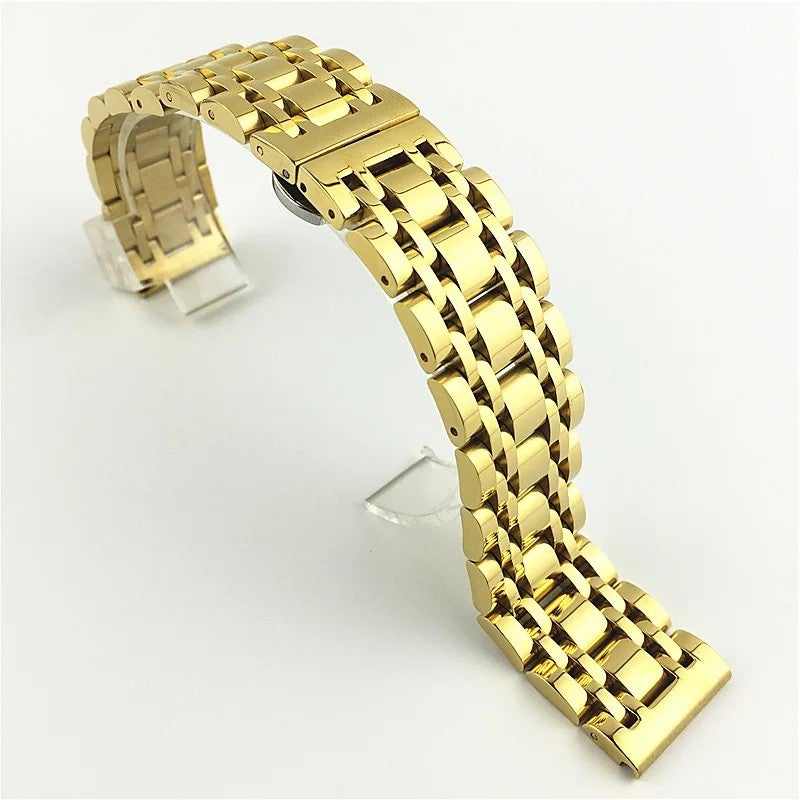 Bluejw Luxury 304 Stainless Steel Watch Strap – Seven Beads Solid Metal Replacement Band for Watches, Fits 14/16/18/20/21/22/24/25/26mm - Image 1