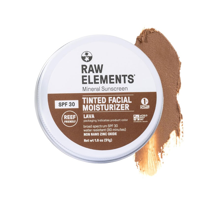 raw elements Raw Element Ultra-Moisturizing Tinted Face Cream, Non Toxic Mineral Face Sunscreen, Daily Tinted Moisturizer, Non-Nano Zinc Oxide, Reef Friendly, All Ages, SPF 30, 1.8 oz, Lava, Pack of 1