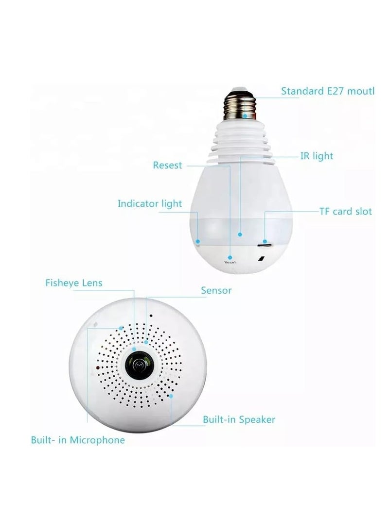 Generic - DDLC Wi-Fi Camera CCTV – 1080p Wireless PTZ Bulb Shape V380 Pro | 360° Indoor Smart Home Security Camera with Motion Sensor, LED Lights, and Continuous Recording - Image 1