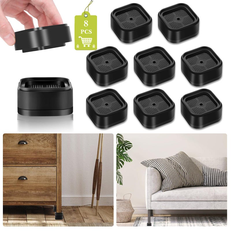 Yookwutar 8 Pack Furniture Risers 1 or 2 Inch, Adjustable Bed Risers Heavy Duty For Table Desk Couch Chair Sofa Cabinet Bed Legs Dorm, Square Stackable Bed Raisers Blocks Lift Height 1", 2" or 3", Black - Image 1