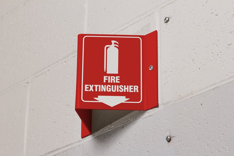 Brady V Sign "Fire Extinguisher" with Picto - White on Red, Acrylic, 6" Height, 9" Width - 49377 - V1FE15A - Image 2