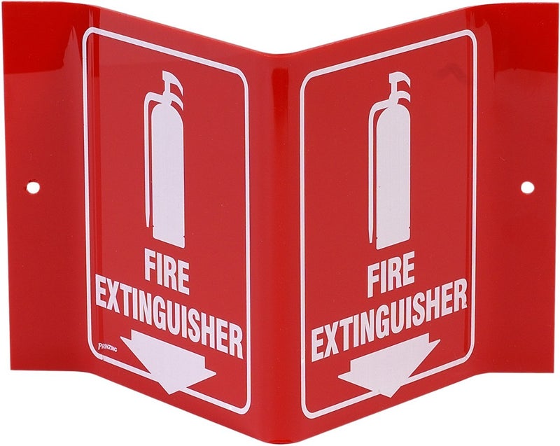 Brady V Sign "Fire Extinguisher" with Picto - White on Red, Acrylic, 6" Height, 9" Width - 49377 - V1FE15A - Image 1