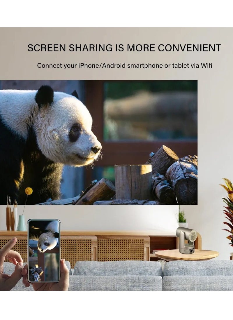 MOCOM - AI Autofocus Rechargeable Mini 4K Smart Projector W3 - 5G WiFi6, 5200mAh Battery, Auto Focus, 250ANSI Lumens, Android 9.0, Portable Outdoor Home Theater Projector with Multi-Angle Head Design (230° Adjustable) - Image 1