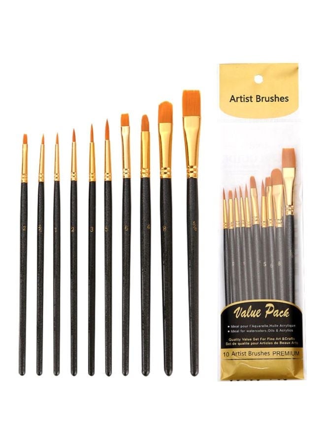 NIBEMINENT 10-Piece Watercolour Oil Painting Brush Set Black/Gold - Image 2