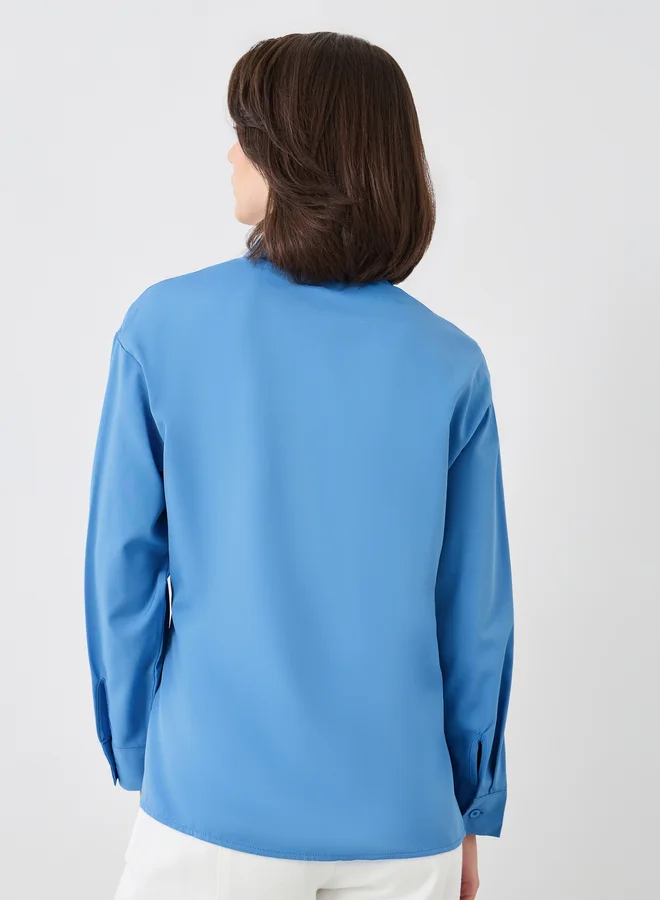 Take Two Take Two Solid Buttoned Wrap Top with Tie-Up Detail