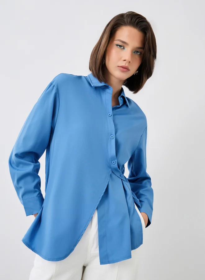 Take Two Take Two Solid Buttoned Wrap Top with Tie-Up Detail