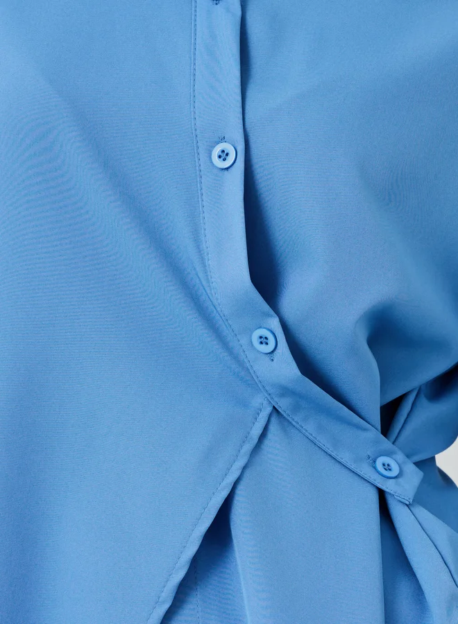 Take Two Take Two Solid Buttoned Wrap Top with Tie-Up Detail