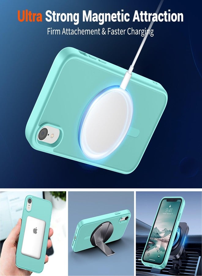 استلق جراب هاتف SUPFINE المغناطيسي لهاتف iPhone XR (متوافق مع MagSafe) (حماية فائقة ضد السقوط بمعايير عسكرية) جراب نحيف شفاف غير لامع مقاوم للصدمات ومضاد لبصمات الأصابع، أزرق مخضر - Image 5