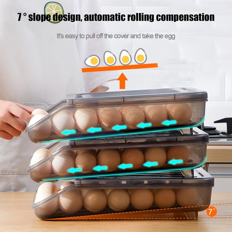 Hypexa Egg Holder for Refrigerator 54 Egg StorageAutomatic Rolling Egg Container for Refrigerator Clear Plastic Egg Storage Container Bin Egg Tray for Refrigerator Large Capacity 3 Layer - Image 3