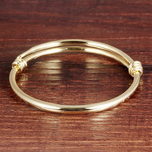 Eymi Children Jewelry 18k Gold Plated Bangle Bracelet for Toddlers Gift Safe Easy Adjustable 4.7" - 5.9" (A: 1 Pcs(Style 1)) - Image 2