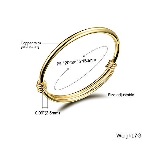 Eymi Children Jewelry 18k Gold Plated Bangle Bracelet for Toddlers Gift Safe Easy Adjustable 4.7" - 5.9" (A: 1 Pcs(Style 1)) - Image 5