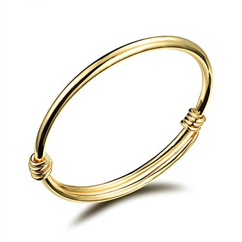 Eymi Children Jewelry 18k Gold Plated Bangle Bracelet for Toddlers Gift Safe Easy Adjustable 4.7" - 5.9" (A: 1 Pcs(Style 1)) - Image 1