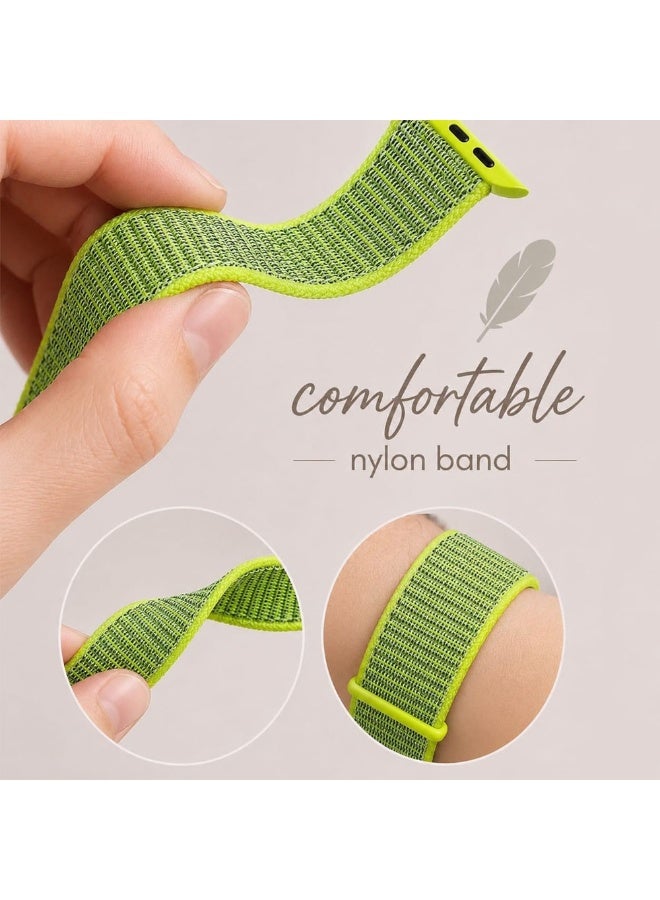 MARGOUN Breathable Nylon Sport Loop Band Compatible with Apple Watch 44mm 45mm 46mm 49mm for Women Men, iWatch Wrist Straps for Ultra 3 2, Se, Series 11 10 9 8 7 - Neon Green - Image 4