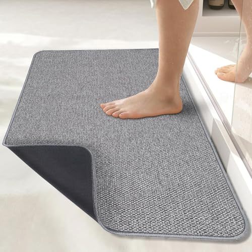 Bosap Bath Mat,Ultra Thin Bathroom Rugs,Rubber Bath Mats for Bathroom,No Slip Bath Rugs,Quick Dry,Machine Washable,Low Pile,Absorbent,Shower Outside,Sink,Home Decor Accessories.Grey,1'5"x2'3"(17x27Inch) - Image 1