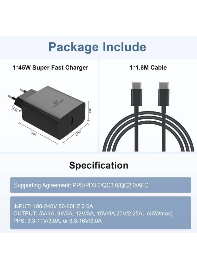 شاحن سريع 45 واط USB-C مع كابل 1.8 متر لجميع هواتف سامسونج وآيفون وأجهزة USB-C - Image 2