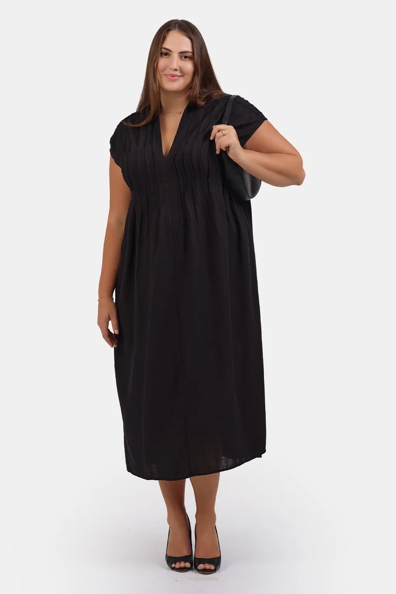 فيرجيو Solid Linen Kaftan Plus Size Dress With Tie-Up Back for Women