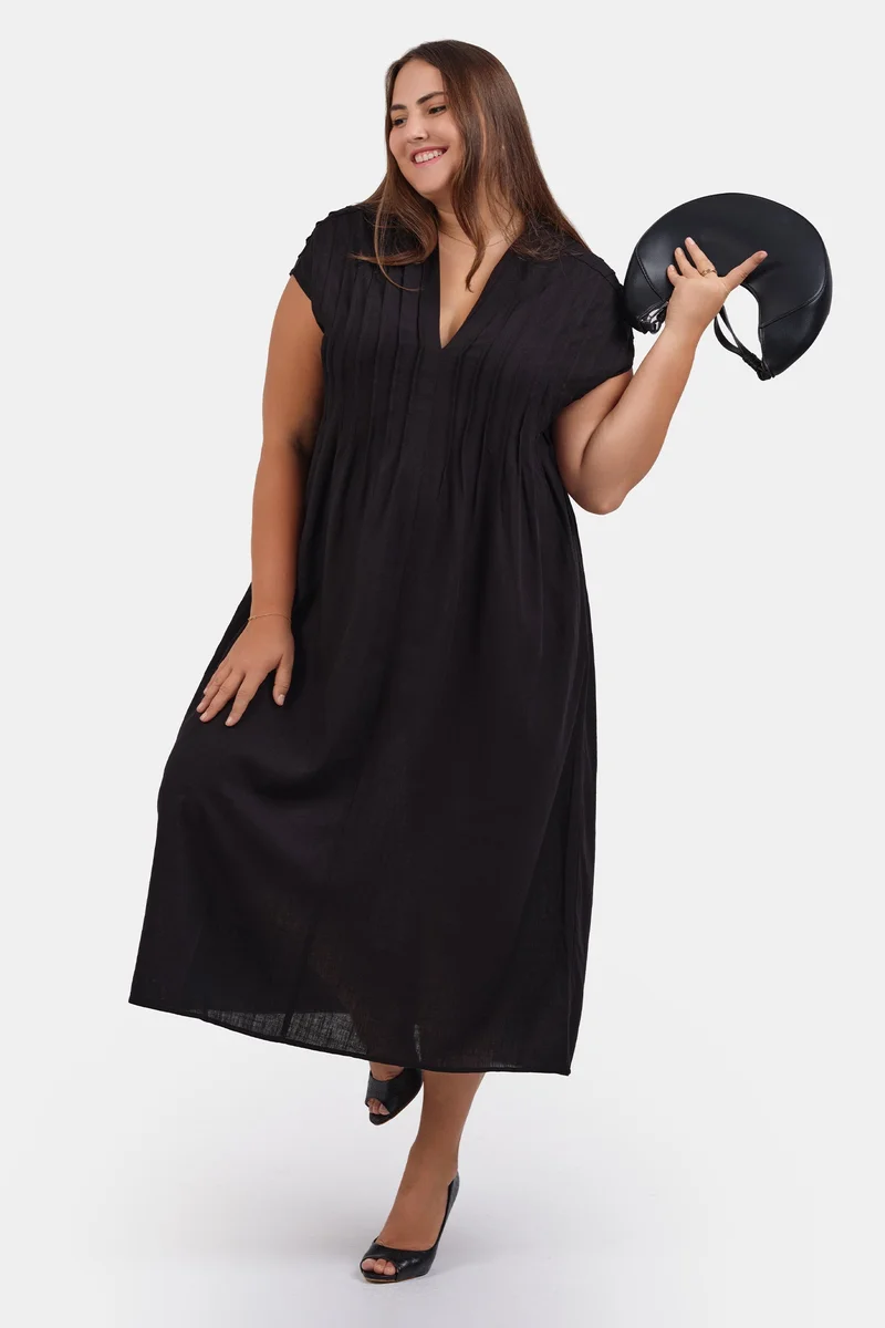 فيرجيو Solid Linen Kaftan Plus Size Dress With Tie-Up Back for Women