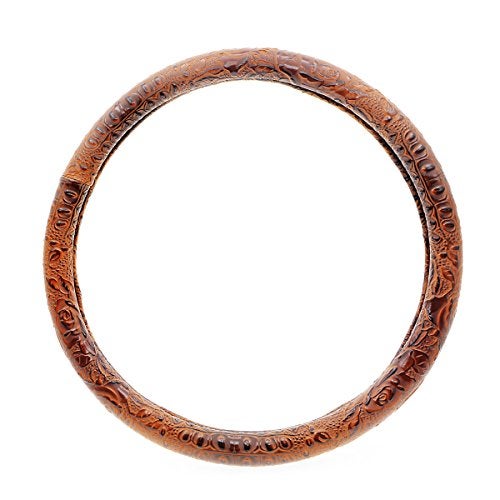 ZYHW Car Steering Wheel Cover Universal 15 inch Auto Antislip Leather Protector Flower Grain Brown - Image 5