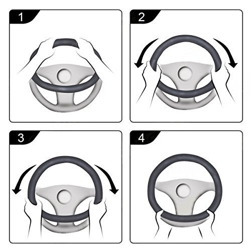 ZYHW Car Steering Wheel Cover Universal 15 inch Auto Antislip Leather Protector Flower Grain Brown - Image 4