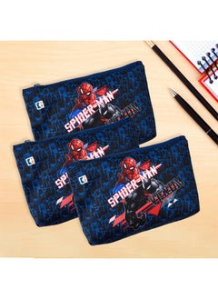 Kuber Industries Kuber Industries Pack of 3 Pencil Pouch | Square Stationary Pencil Case | Pen-Pencil Box for Kids | School Geometry Pouch | Pencil Utility Bag | Zipper Pencil Organizer | Marvel Spider-Man | Navy Blue  - Image 1