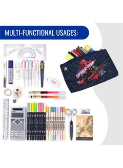 Kuber Industries Kuber Industries Pack of 3 Pencil Pouch | Square Stationary Pencil Case | Pen-Pencil Box for Kids | School Geometry Pouch | Pencil Utility Bag | Zipper Pencil Organizer | Marvel Spider-Man | Navy Blue  - Image 4