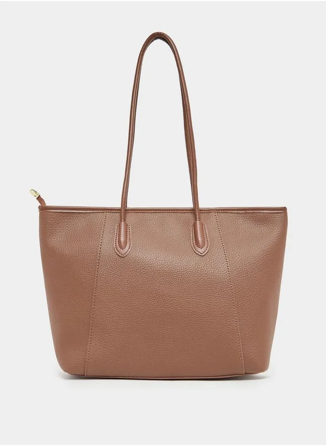 Styli Textured Shoulder Bag with Zip Closure