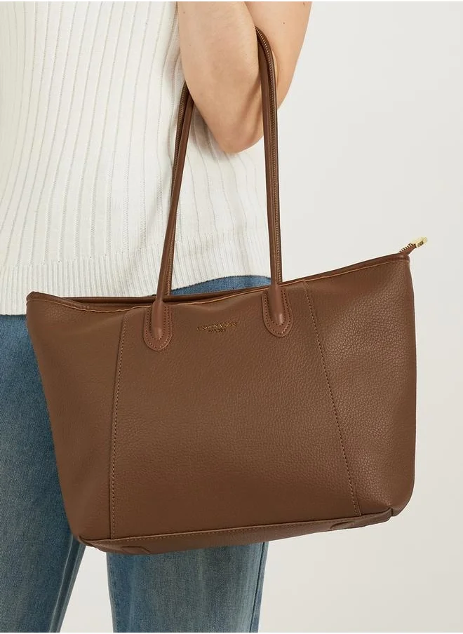 Styli Textured Shoulder Bag with Zip Closure