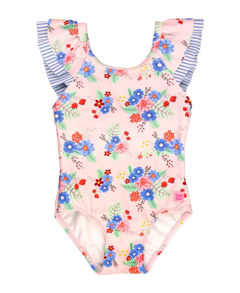 RuffleButts Coastal Breeze Floral Ruffle V-Back One Piece - 5 - Image 1