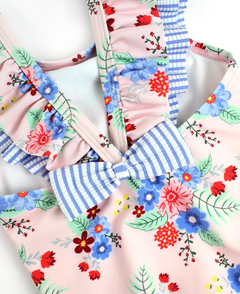 RuffleButts Coastal Breeze Floral Ruffle V-Back One Piece - 5 - Image 3