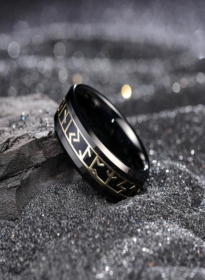 King Will Tungsten Carbide Wedding Band for Men 8mm Black Plated High Polished Inlay Gold Norse Viking Rune Rings for Any Ocassion Ring Comfort Fit Size 11 - Image 3