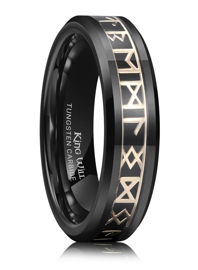 King Will Tungsten Carbide Wedding Band for Men 8mm Black Plated High Polished Inlay Gold Norse Viking Rune Rings for Any Ocassion Ring Comfort Fit Size 11 - Image 1