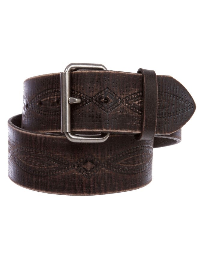 Beltiscool 1 3/4" snap on Embossed Vintage Cowhide Thick Leather Casual Jean Belt, Dark Brown | 34" - Image 1
