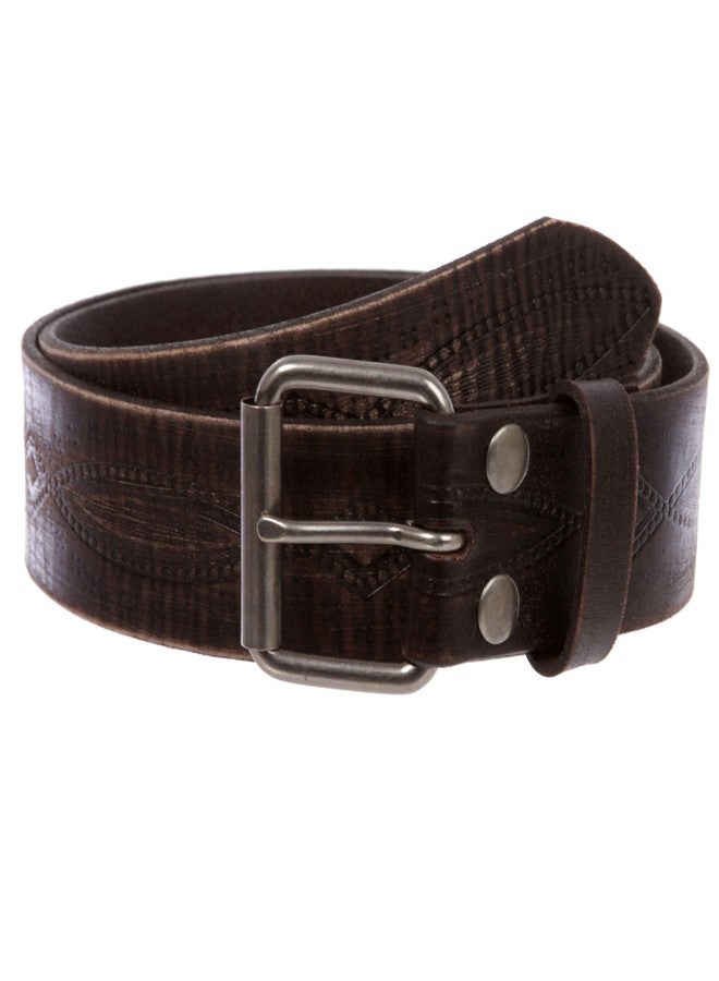 Beltiscool 1 3/4" snap on Embossed Vintage Cowhide Thick Leather Casual Jean Belt, Dark Brown | 34" - Image 2