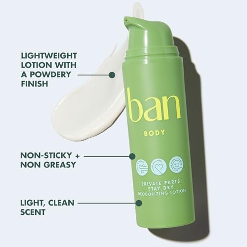 Ban لوسيون مزيل رائحة الأجزاء الخاصة، لوسيون غير سام لامتصاص العرق للأجزاء الحساسة، مص formulated مع الألوة المهدئة و الكالندولا، خالي من الألمنيوم و خالي من بيكربونات الصوديوم، رائحة خفيفة، 1.5 أونصة - Image 2