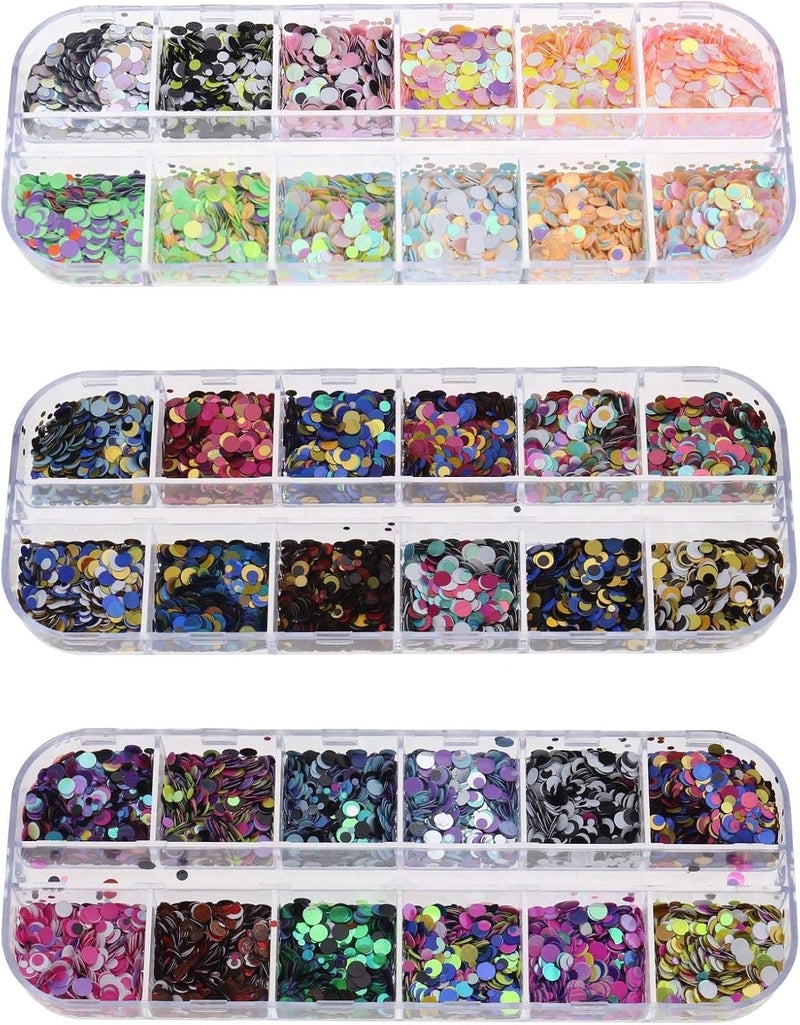 Create idea 3 Pack Multicolour Nail Glitter Paillettes Set Assorted Round Thin Shining Foils Flakes Art Supplies Decoration Manicure Make Up DIY Decals for Face Body Hair