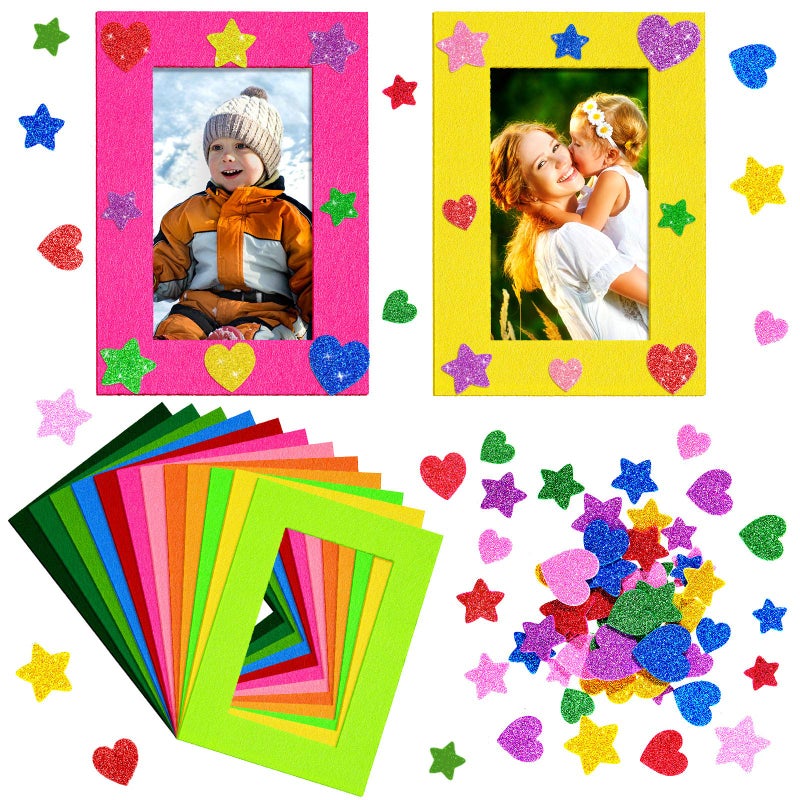 Jetec Jetec 24 Pieces Colorful Felt Photo Frames Holiday Picture Frames and 50 Pieces Colorful Glitter Foam Stickers for Home and Office Decoration12 Colors 4 x 6 Photos47 x 28 InchSimple Colors 